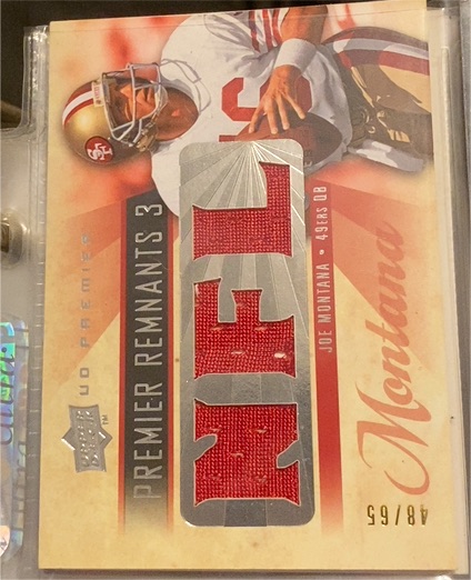2008 Upper Deck Premier Remnants 3 #PR3-JM Joe Montana — front