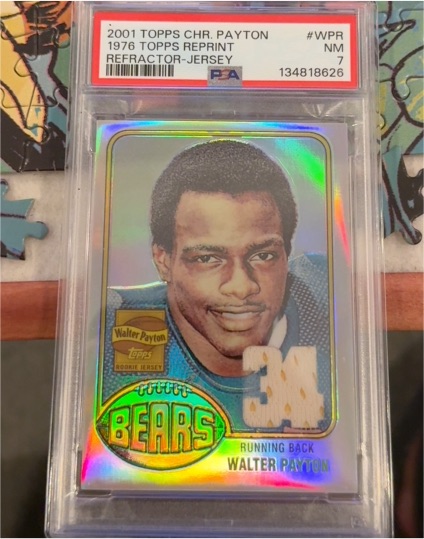 2001 Topps Chrome #WPR Walter Payton 1976 Topps Reprint Refractor-Jersey — front