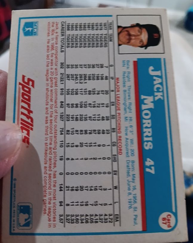 1986 Sportflics #47 Jack Morris — front