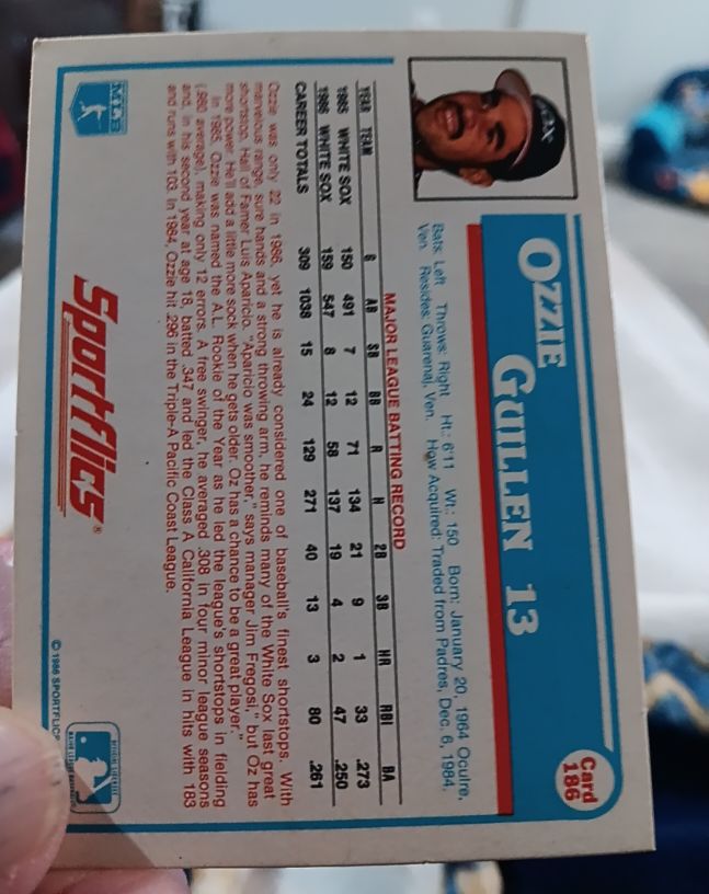 1986 Sportflics #186 Ozzie Guillen — front