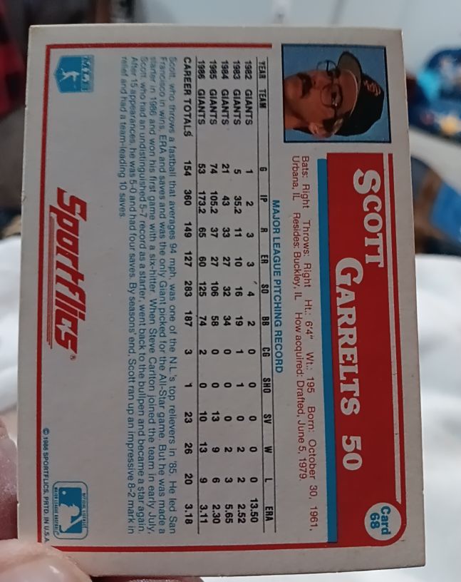 1987 Sportflics #68 Scott Garrelts — front