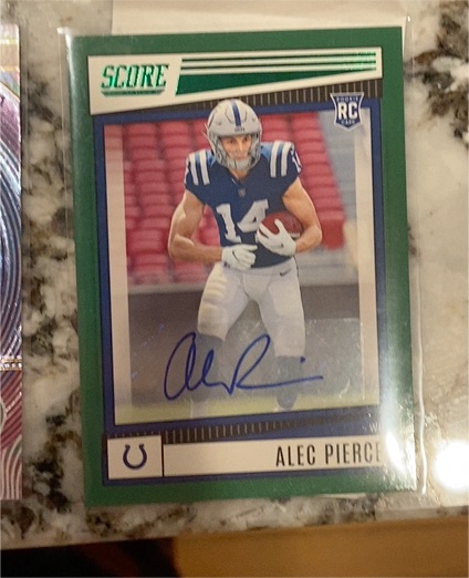 2022 Panini Score #386 Alec Pierce Rookie Green Parallel Auto — front