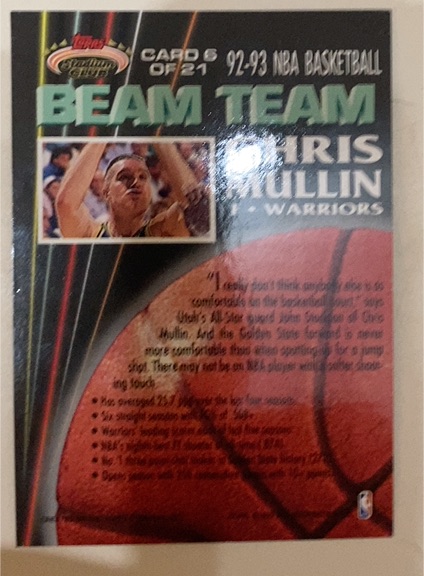 1992 Topps Stadium Club Beam Team #5 Chris Mullin — front
