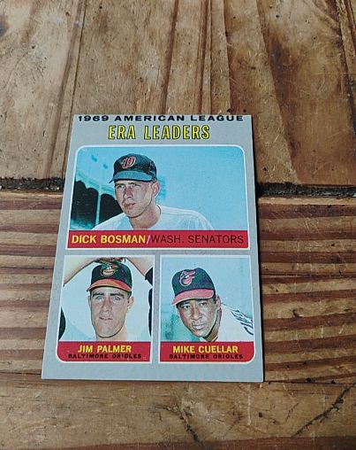 1970 Topps #68 1969 American League ERA Leaders Dick Bosman, Jim Palmer, Mike Cuellar — front