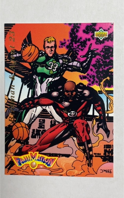 1992-93 Upper Deck Fanimation #510 Larry Bird & Michael Jordan Birdman & Agent 23 — front