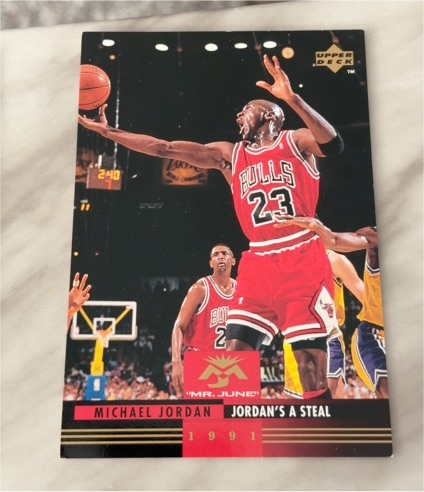 1993-94 Upper Deck #MJ1 Michael Jordan Mr. June Jordan's A Steal — front