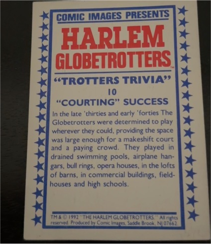 1992 Comic Images Harlem Globetrotters #10 Trotters Trivia Courting Success — front