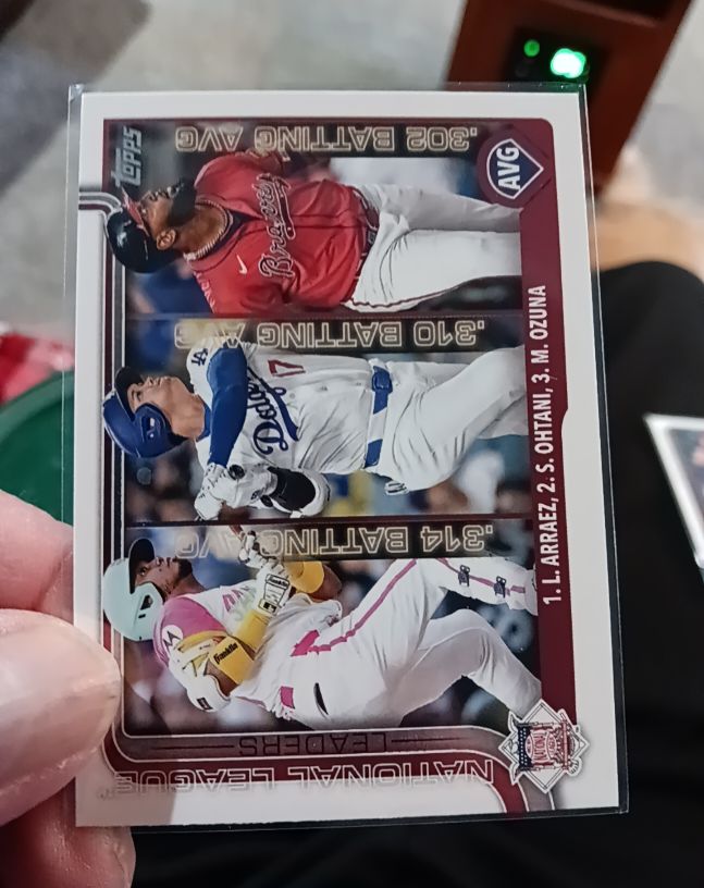 2025 Topps #347 National League Leaders AVG Luis Arraez / Shohei Ohtani / Marcell Ozuna — front