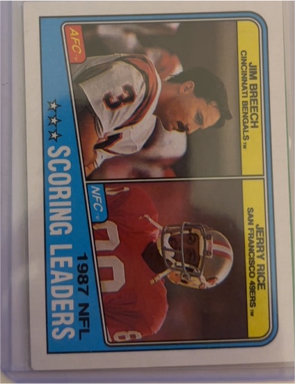 1988 Topps #218 Scoring Leaders Jim Breech Jerry Rice — front