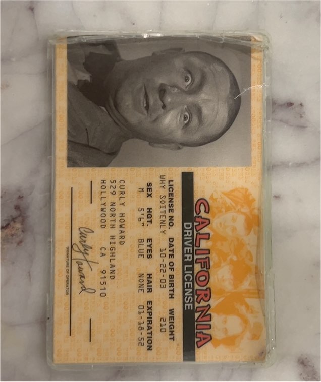 Curly Howard The Three Stooges California Driver License Novelty Card — front