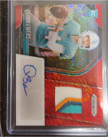 2021 Panini Prizm #Quinn Ewers Red Shimmer Rookie Patch Autograph — front