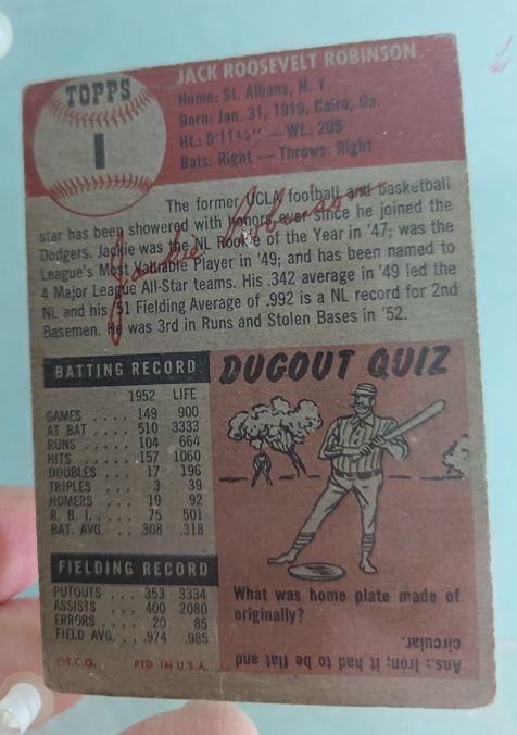 1953 Topps #1 Jack Roosevelt Robinson — front