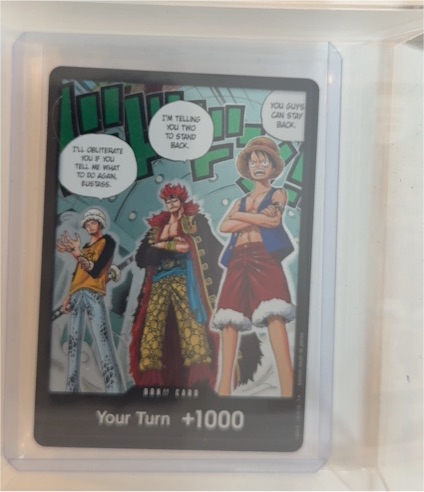 2024 One Piece Card Game DP04/OP07 DON!! Card Monkey D. Luffy, Trafalgar Law, Eustass Kid — front
