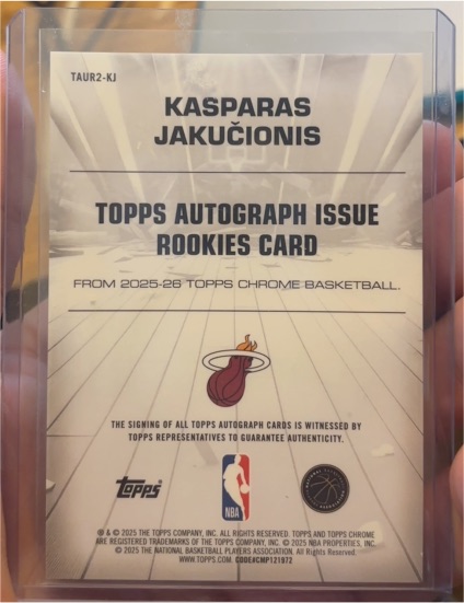 2025-26 Topps Chrome Kasparas Jakučionis Autograph Rookie Card — front