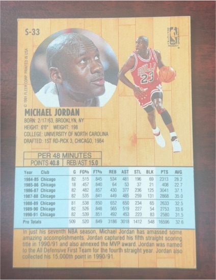 1991 Fleer S-33 Michael Jordan — front