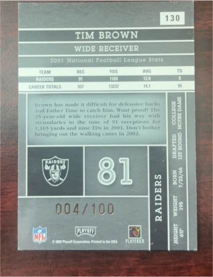 2002 Playoff #81 Tim Brown — front