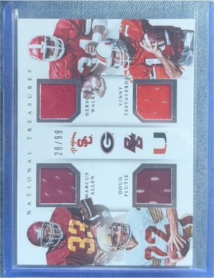 2015 Panini National Treasures Collegiate #28/99 Herschel Walker Vinny Testaverde Marcus Allen Doug Flutie Quad Patch — front