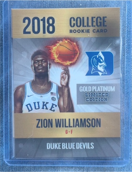 2018 Rookie Phenoms #1 Zion Williamson Gold Platinum Limited Edition — front