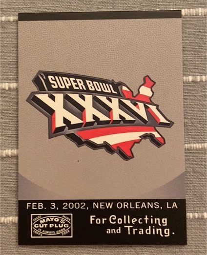 2008 Topps Mayo Super Bowl Logo History Super Bowl XXXVI #SB36-B — front