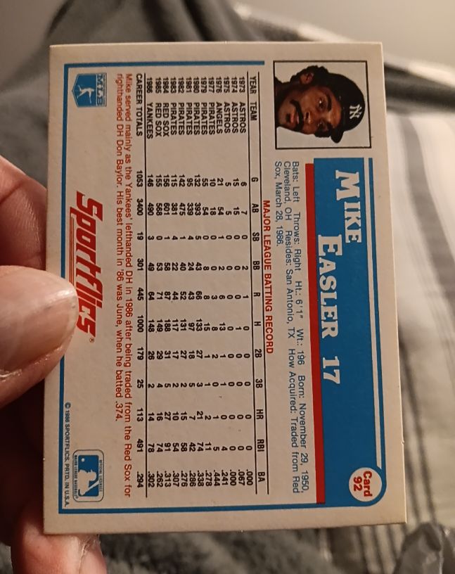 1987 Sportflics #17 Mike Easler — front