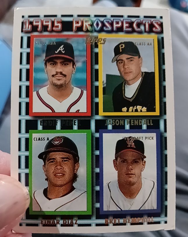 1995 Topps #480 Prospects Eddie Perez Jason Kendall Einar Diaz Bret Hemphill — front