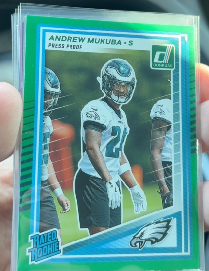 2025 Donruss #380 Andrew Mukuba Press Proof Green — front