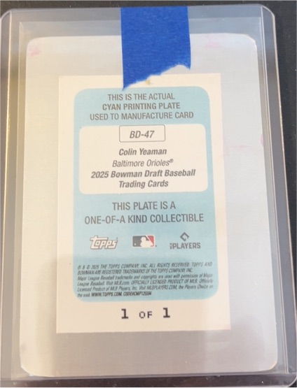 2025 Bowman Draft Baseball #BD-47 Colin Yeaman — front