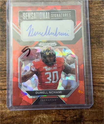 2023 Panini Prizm Draft Picks #SS-DUN Durell Nchami Sensational Signatures Red Ice — front