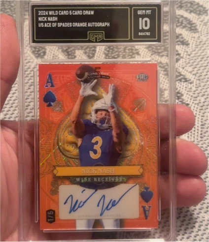 2024 Wild Card 5 Card Draw #Ace of Spades Orange Autograph Nick Nash — front