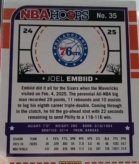 2024-25 Panini NBA Hoops #35 Joel Embiid — front