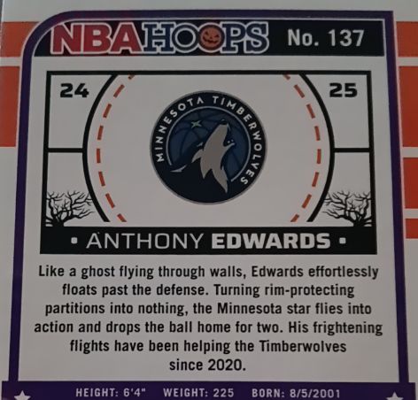 2024-25 Panini NBA Hoops #137 Anthony Edwards — front