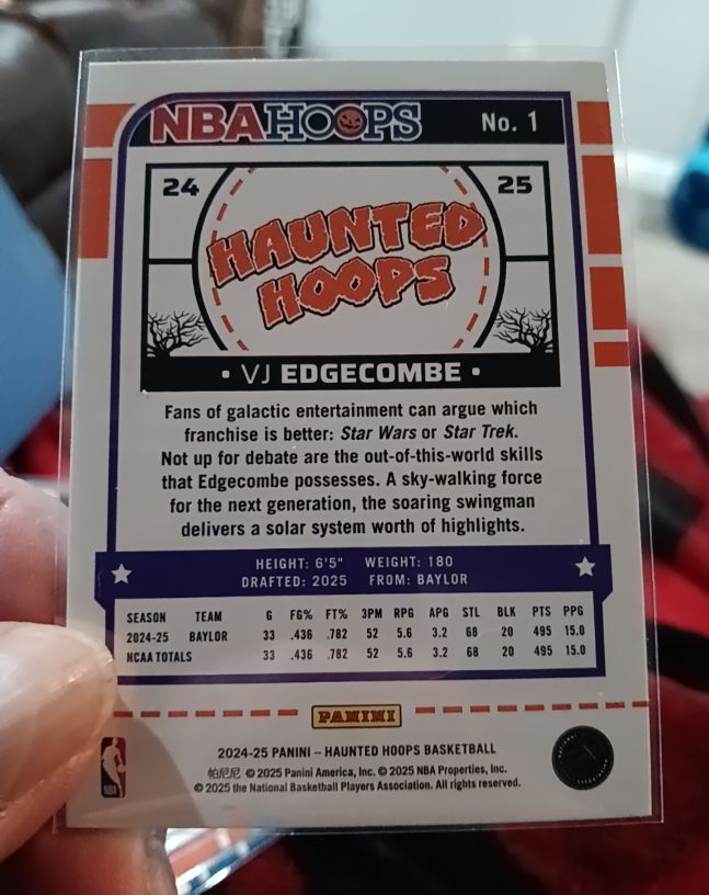2024-25 Panini Haunted Hoops #1 VJ Edgecombe — front