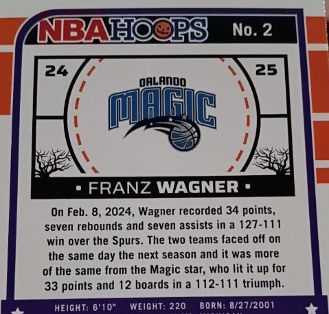 2024-25 Panini NBA Hoops #2 Franz Wagner — front
