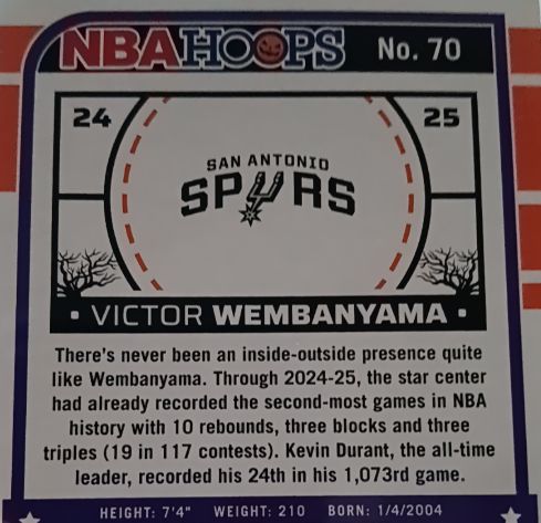 2024-25 Panini NBA Hoops #70 Victor Wembanyama — front