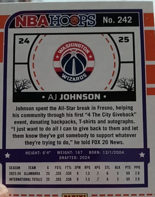 2024-25 Panini NBA Hoops #242 AJ Johnson — front