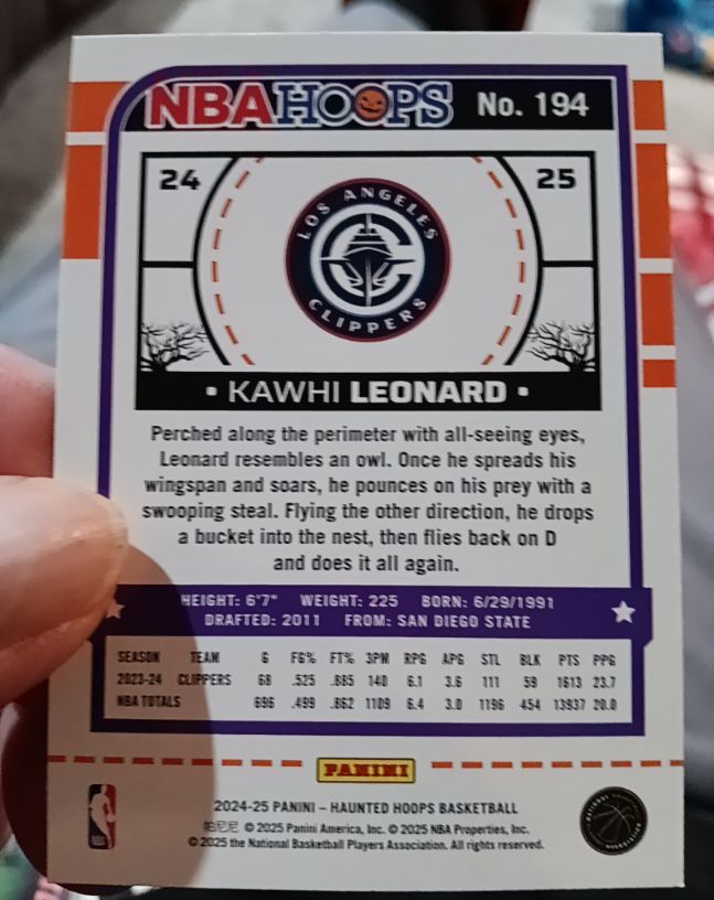 2024-25 Panini NBA Hoops #194 Kawhi Leonard — front