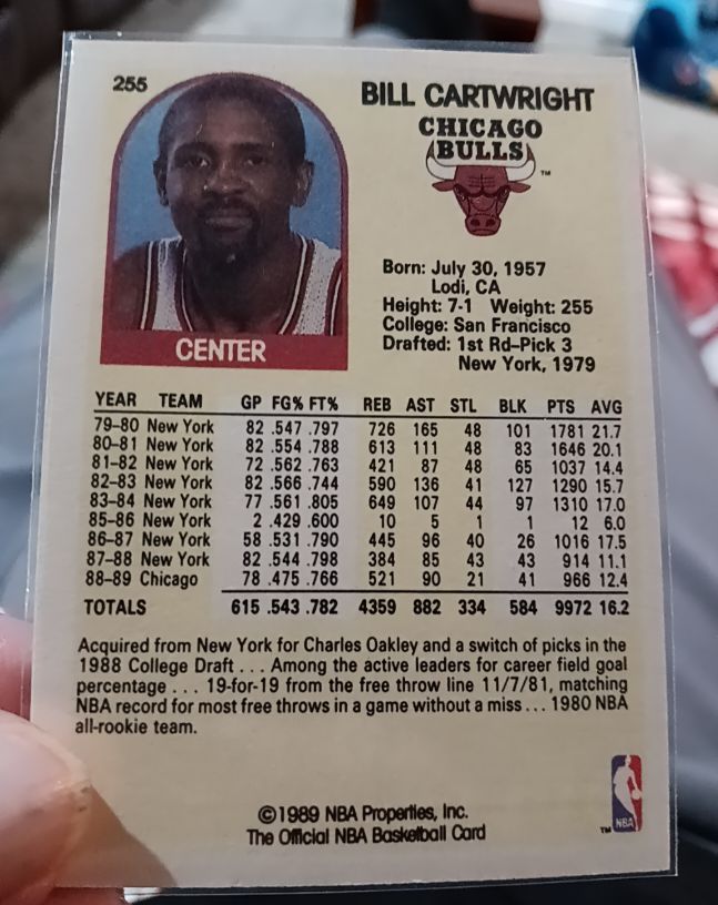 1989-90 Hoops #255 Bill Cartwright — front
