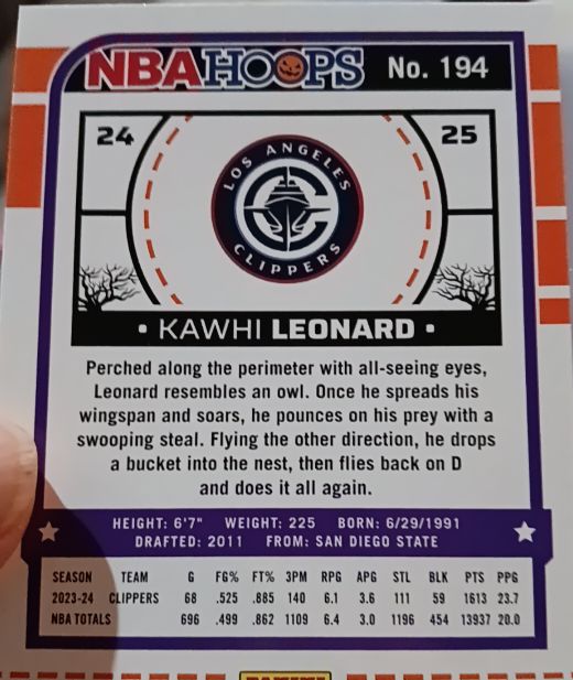 2024-25 Panini NBA Hoops #194 Kawhi Leonard — front