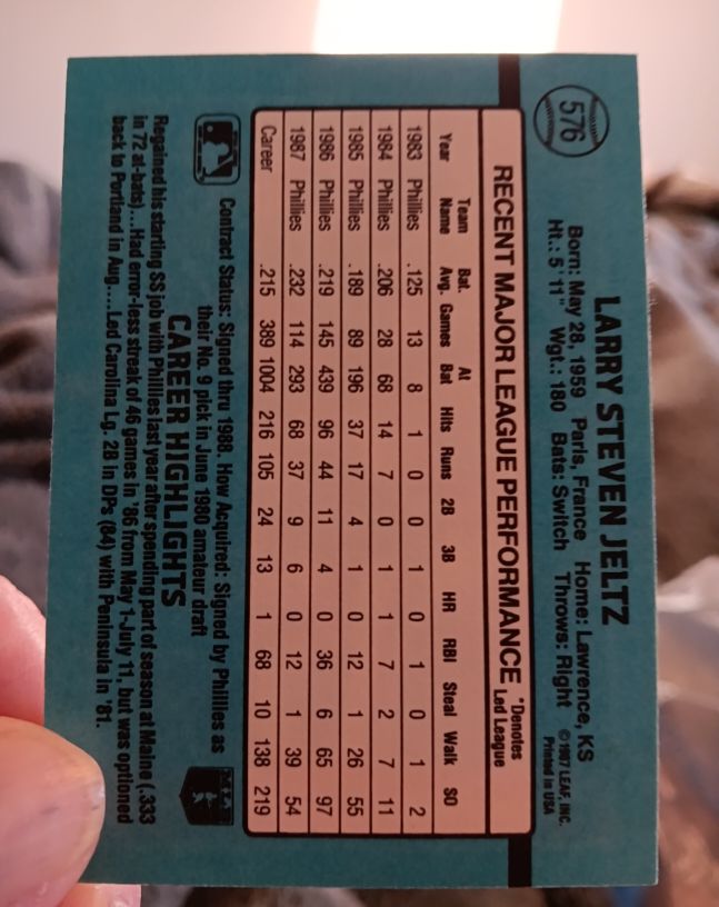 1988 Donruss #576 Larry Steven Jeltz — front