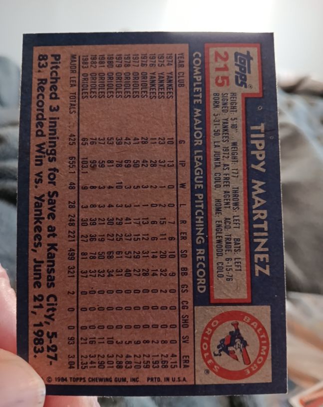 1984 Topps #631 Tippy Martinez — front