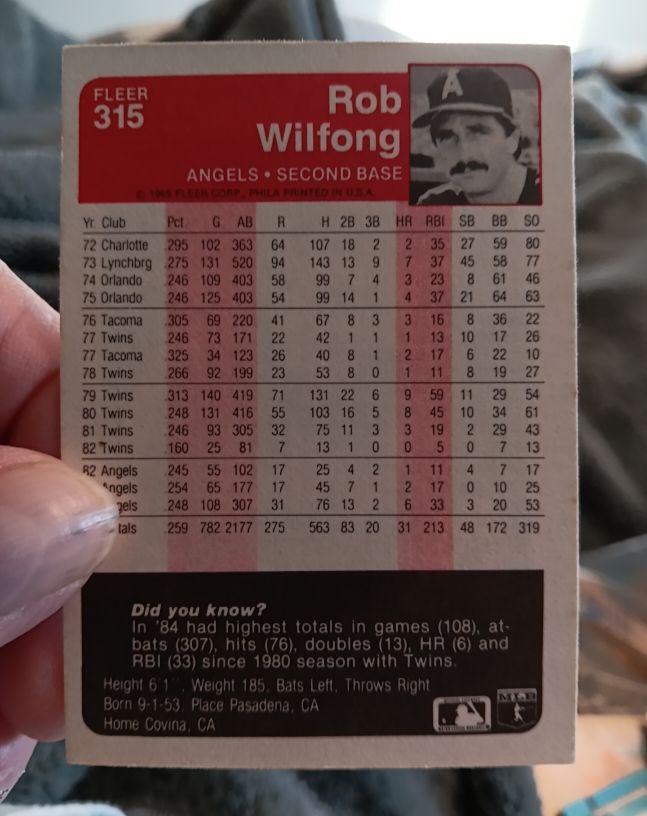 1984 Fleer #315 Rob Wilfong — front