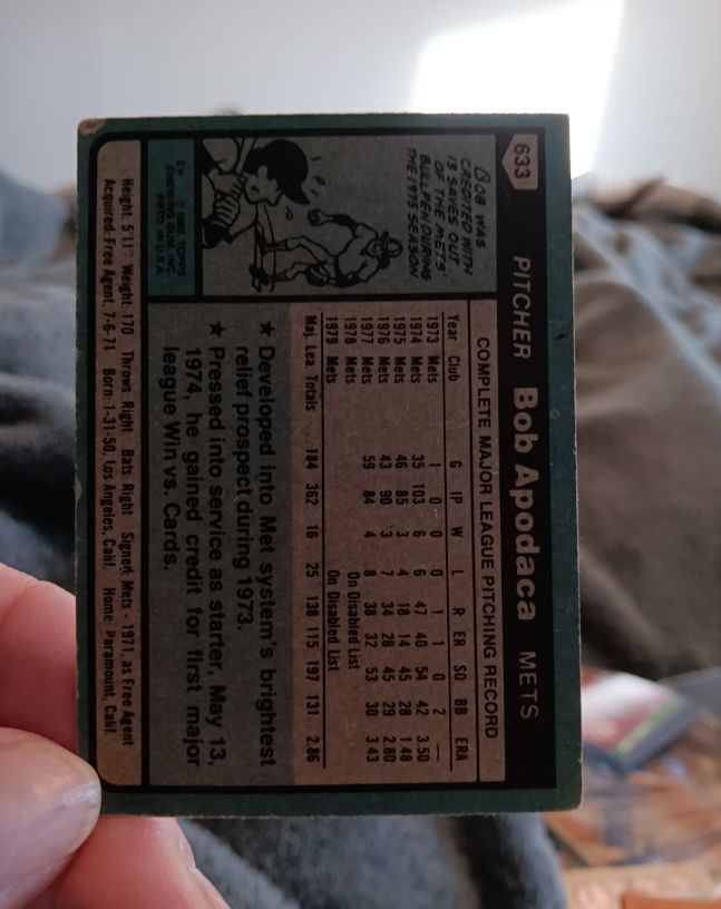 1980 Topps #633 Bob Apodaca — front
