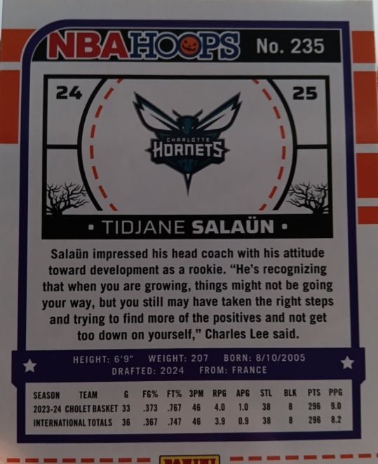 2024 Panini NBA Hoops #235 Tidjane Salaün — front
