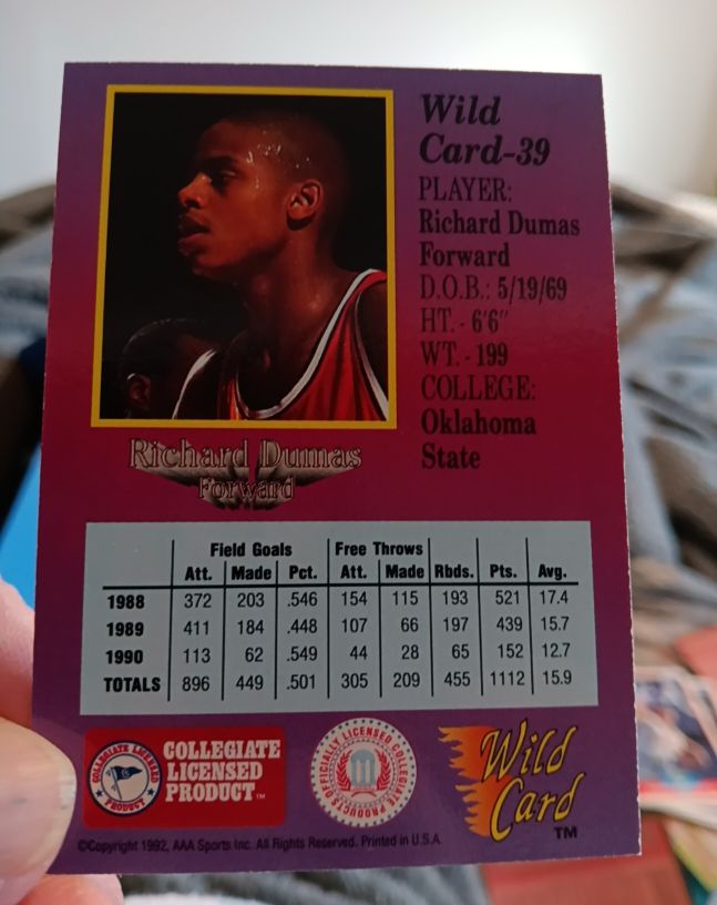 1991 Wild Card #39 Richard Dumas — front
