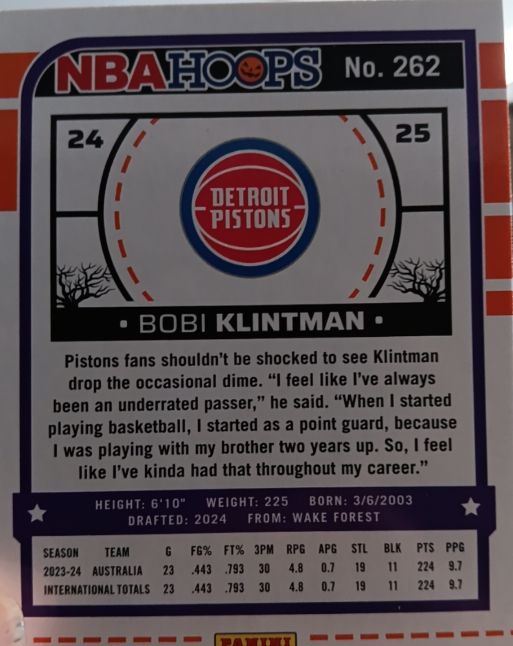 2024-25 Panini NBA Hoops #262 Bobi Klintman — front