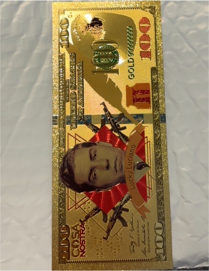 Lucky Luciano Gold 100 Dollar Bill Replica — front