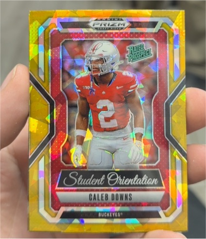 2025 Panini Prizm Draft Picks #1 Caleb Downs Student Orientation Gold Ice Prizm — front