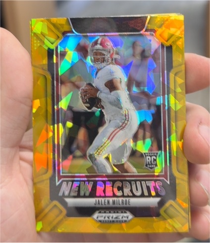 2025 Panini Prizm Draft Picks #7 Jalen Milroe New Recruits Gold Cracked Ice — front