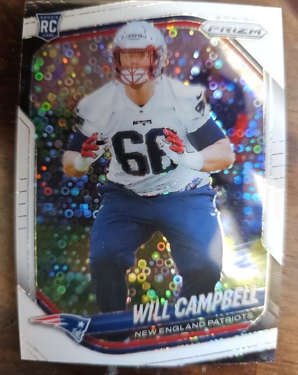 2025 Panini Prizm #312 Will Campbell White Disco Prizm Rookie Patriots RC — front