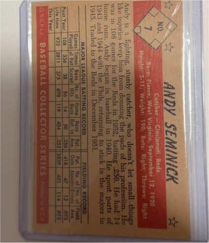 1953 Bowman #7 Andy Seminick — front
